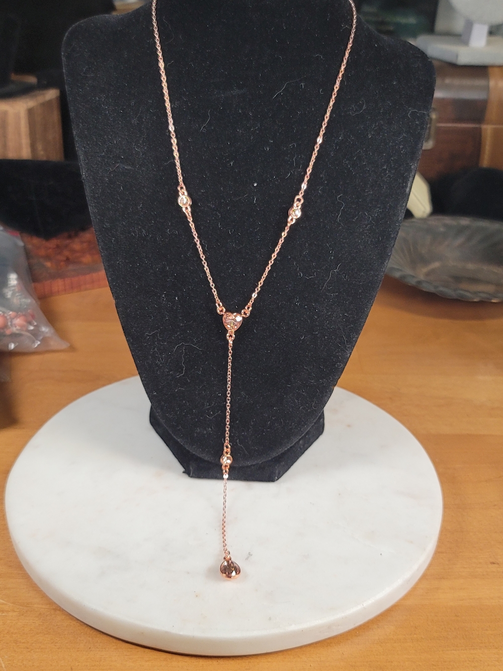 paparazzi Copper Lariat Necklace with Crystal Drops